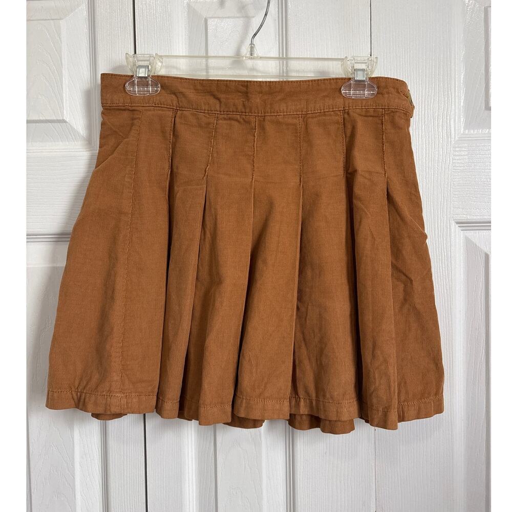 American Eagle Rust Brown Corduroy Pleated Mini Skirt NWOT Size 8